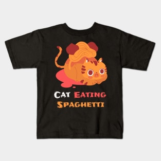 Cat Eating Spaghetti Kids T-Shirt